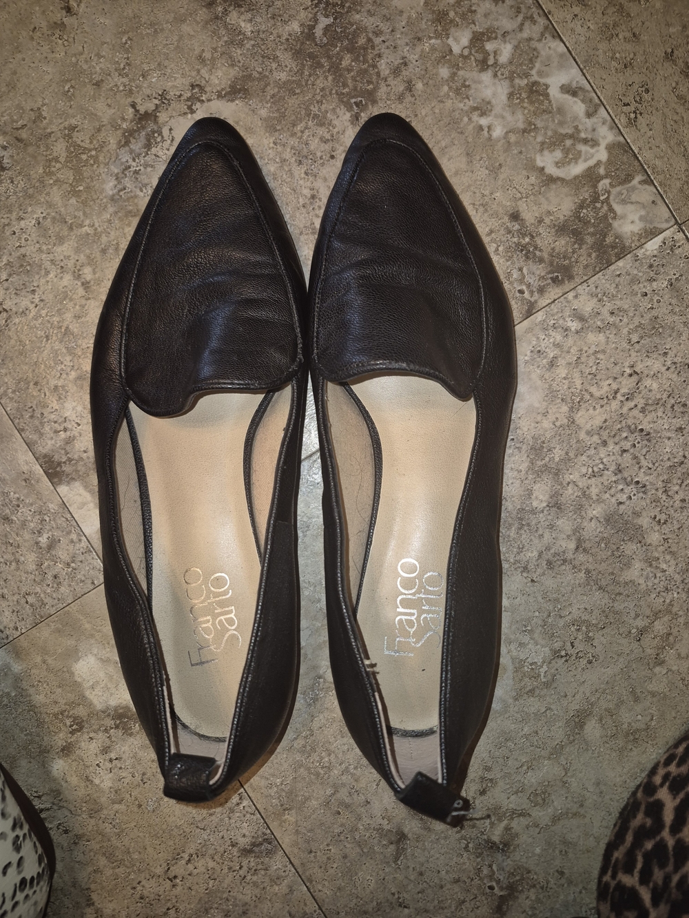 Franco Sarto Black Pointed-Toe Leather Flats